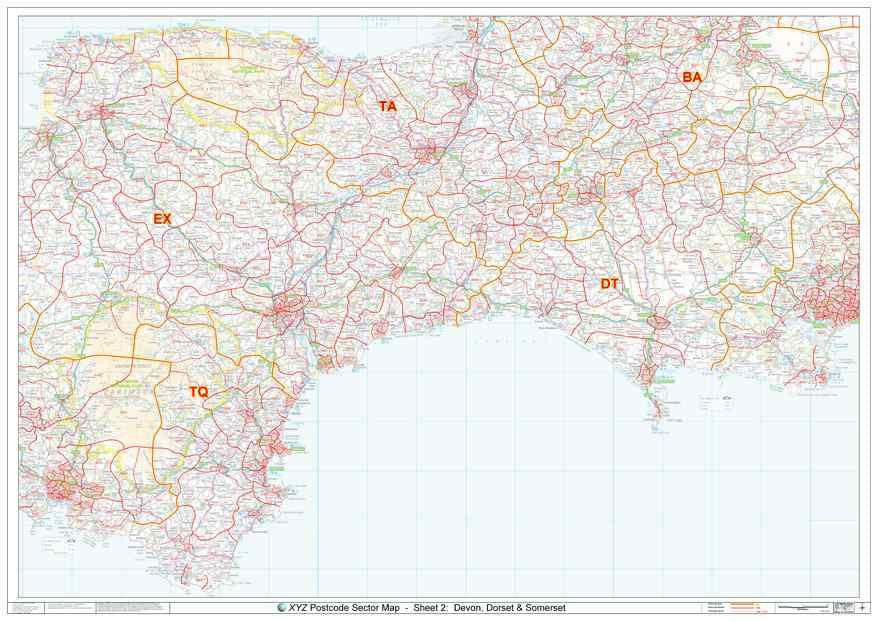 East Devon, Dorset & Somerset Postcode Sector Map (S2) GIF or PDF Down ...