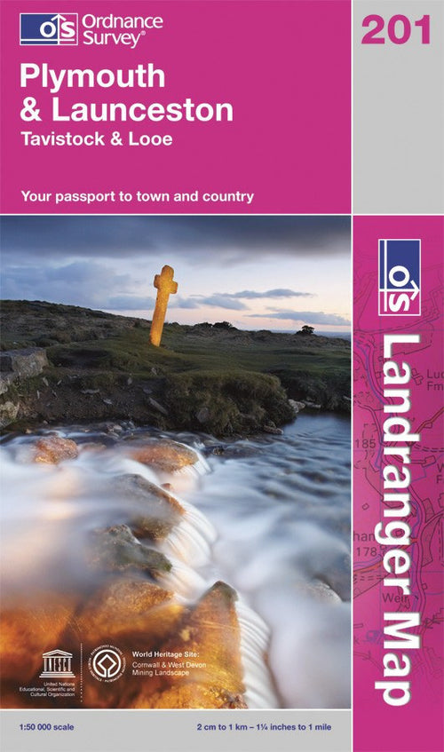 OLR201: Ordnance Survey Landranger Map of Plymouth & Launceston Paper Front Cover