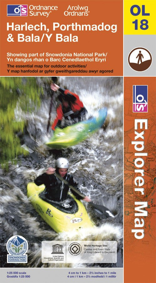 OL18: Ordnance Survey Explorer Map of Harlech, Porthmadog & Y Bala Paper Front Cover