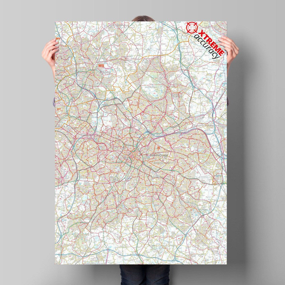 Greater Birmingham Area Laminated Postcode Sector Map – Map Logic