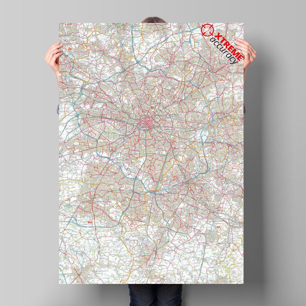 GreatePostcode r Manchester Area Laminated Postcode Sector Map – Map Logic