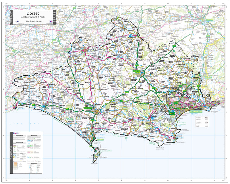 Clear and easy to read Dorset County Wall Map