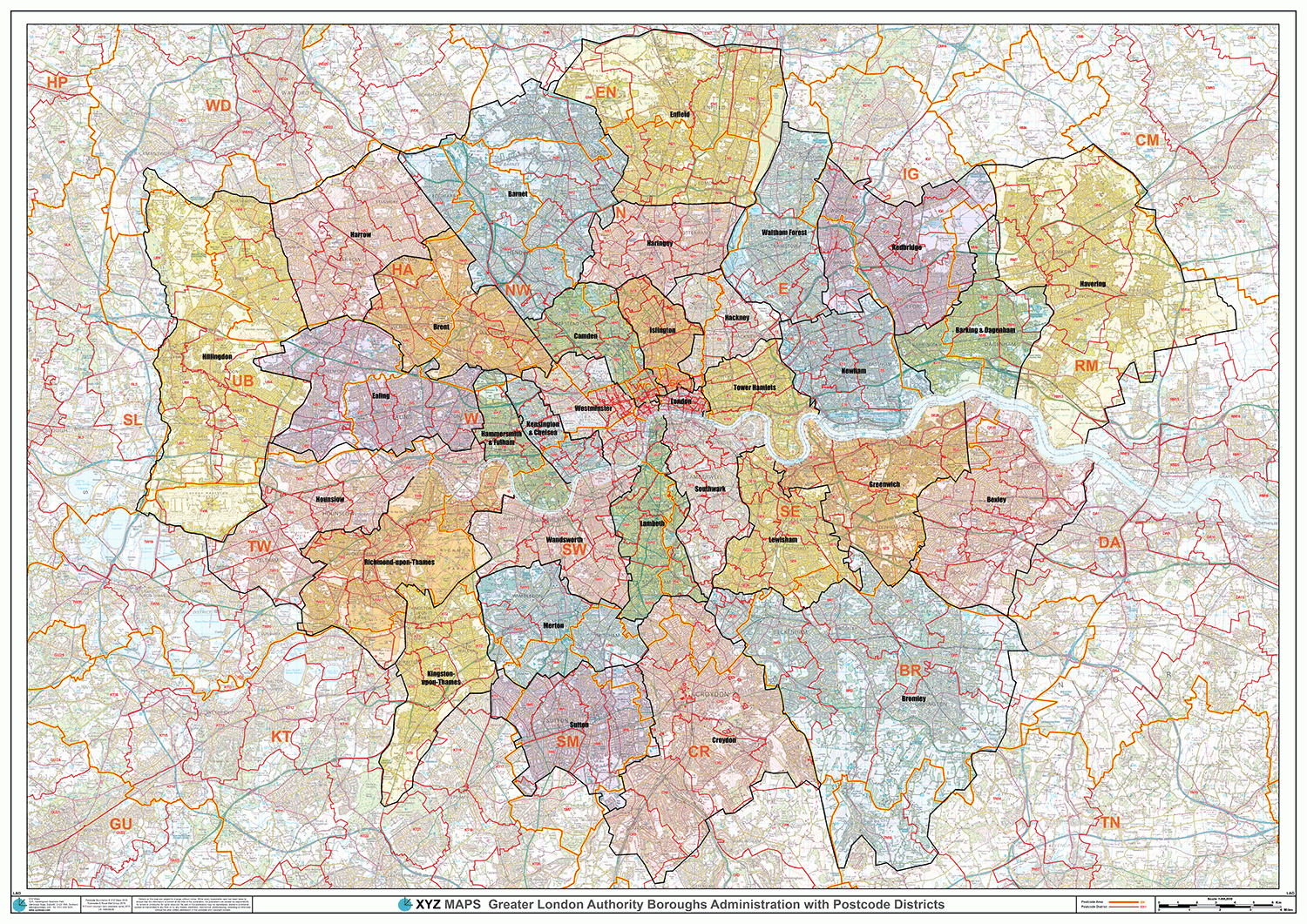 Basic Greater London Postcode Map London Postcode Map - London Borough Map - Map Logic