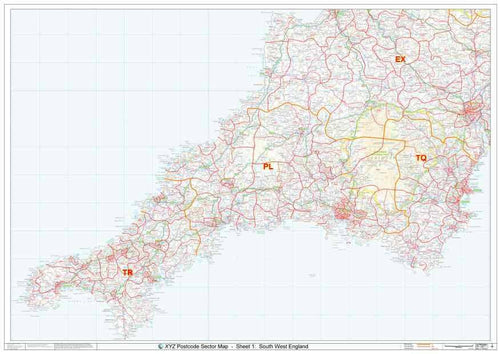 Cornwall & West Devon Postcode Map sheet