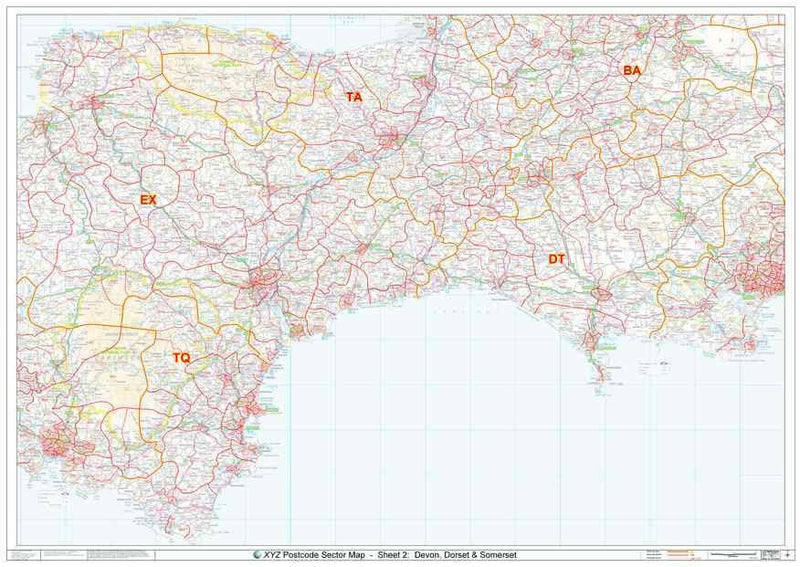 Postcode Area Somerset East Devon, Dorset & Somerset Laminated Postcode Map – Map Logic