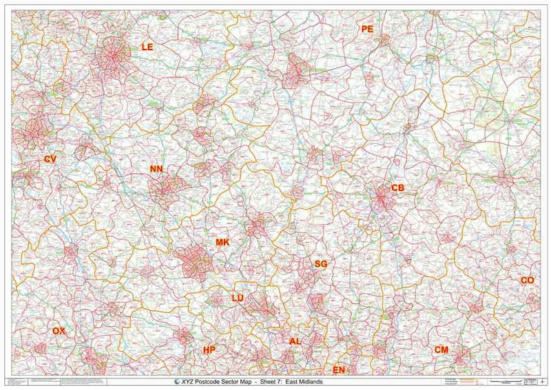 East Midlands Postcode Map Sheet
