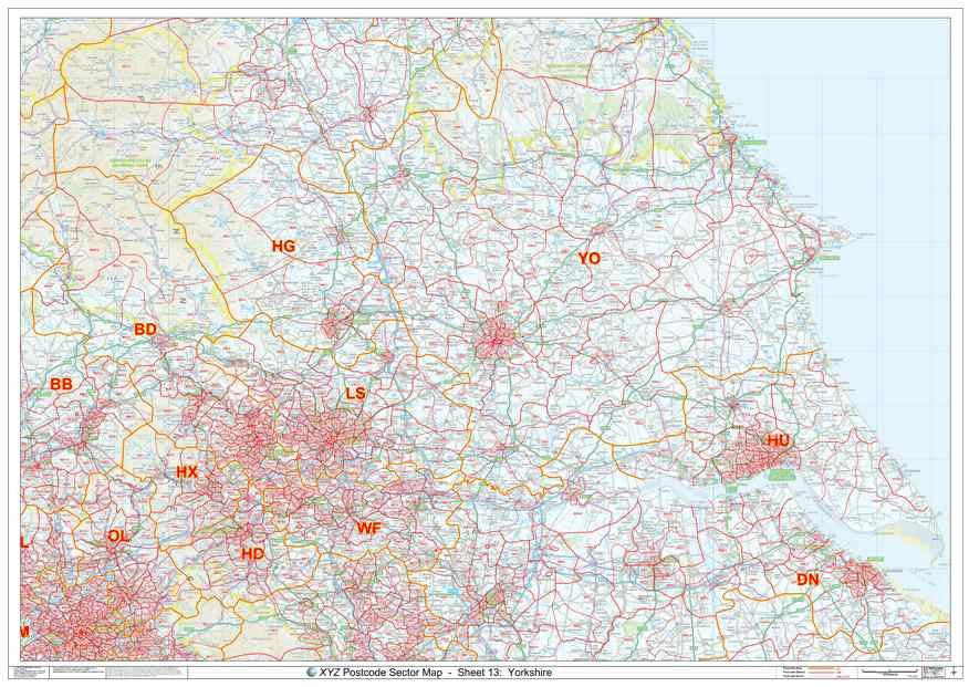 Yorkshire Postcode Sector Wall Map (S13) – Map Logic
