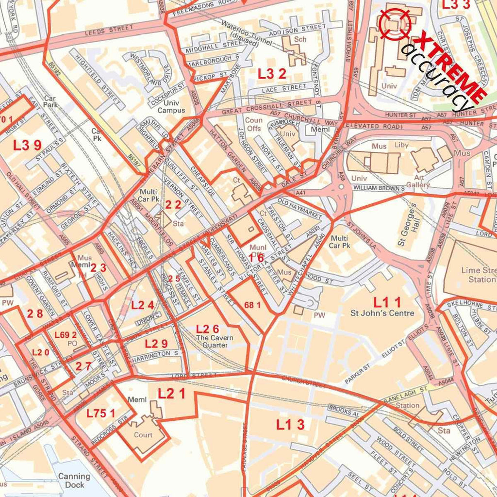 Liverpool 5 Postcode Liverpool City Centre Laminated Postcode Sector Map – Map Logic