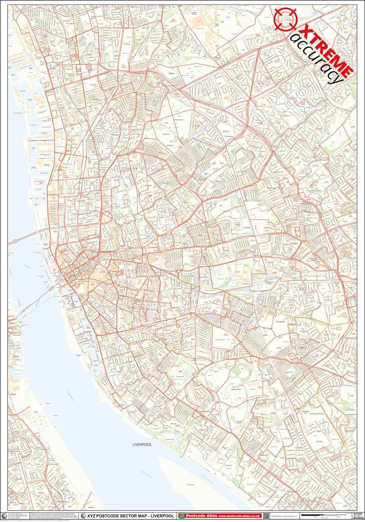 Liverpool City Centre Laminated Postcode Sector Map – Map Logic