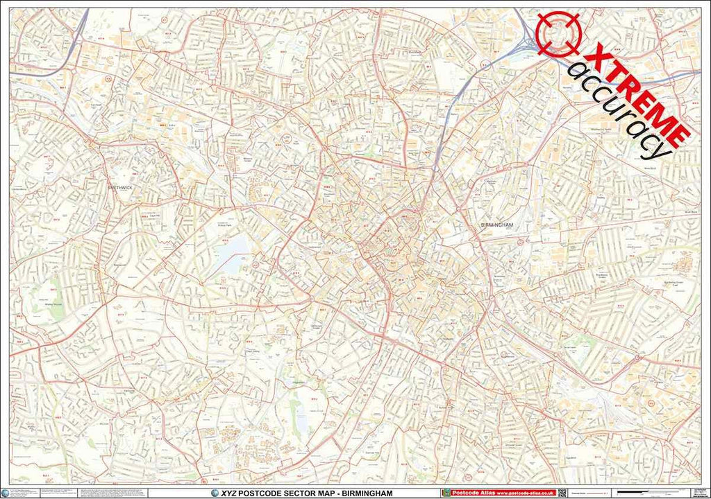 Birmingham City Centre Postcode Sector Laminated Map – Map Logic