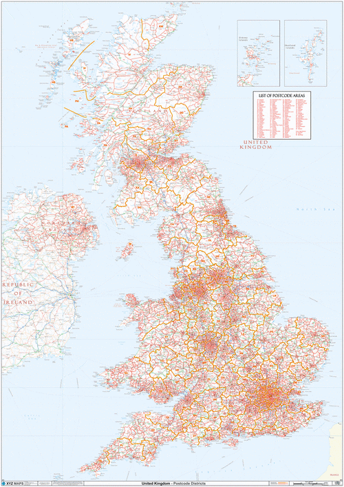 UK Postcode District Map Sheet With White Background