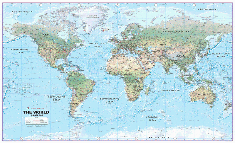 Huge Physical World Wall Map Sheet
