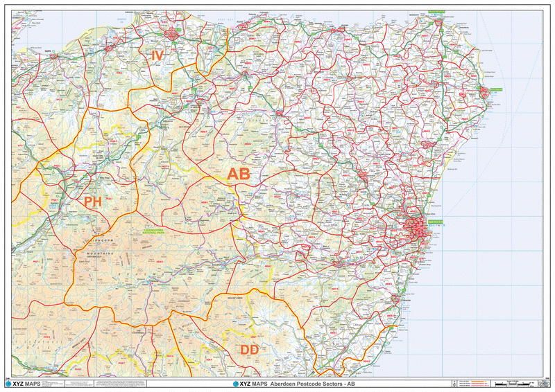 Large Laminated Aberdeen Postcode Wall Map