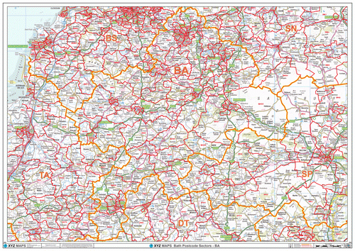 Large Laminated Bath Postcode Wall Map