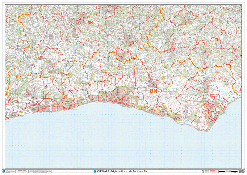 Large Laminated Brighton Postcode Wall Map