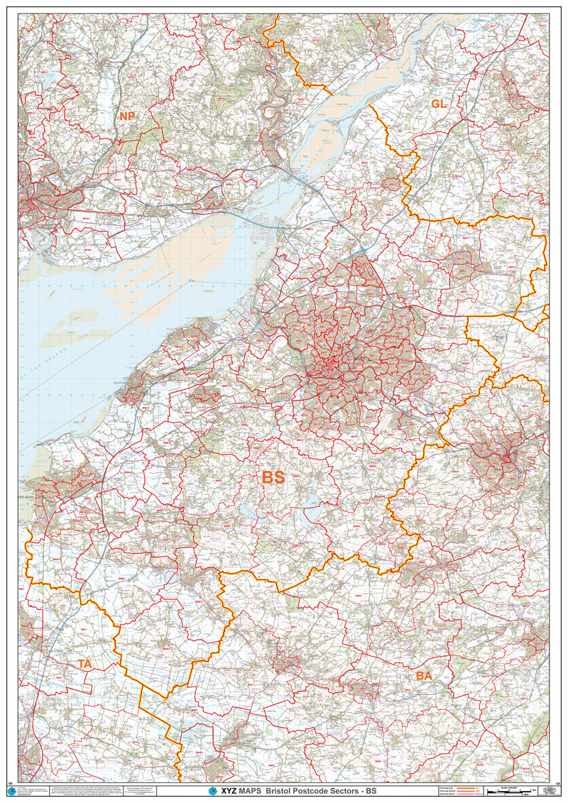 Large Laminated Bristol Postcode Wall Map