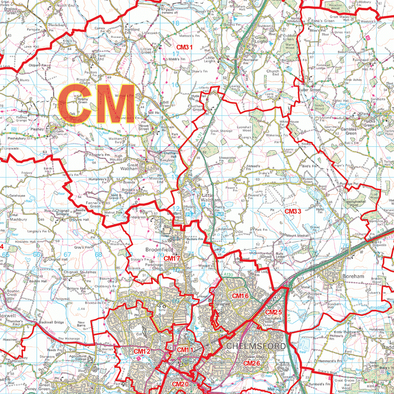 Chelmsford Postcode Map (CM) – Map Logic