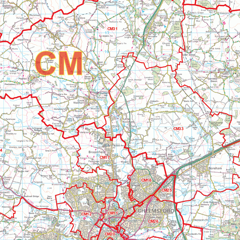 Cm7 Postcode Map Chelmsford Postcode Map (CM) – Map Logic