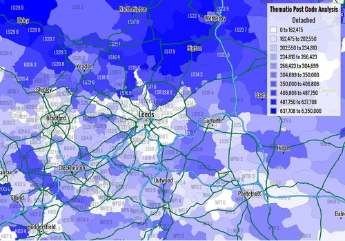 Detached property average prices around Leeds - note North vs South prices