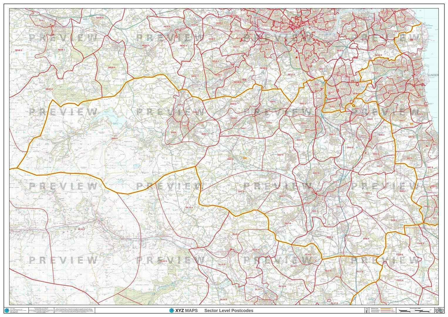 DH Postcode Map for the Durham Postcode Area GIF or PDF Download – Map ...