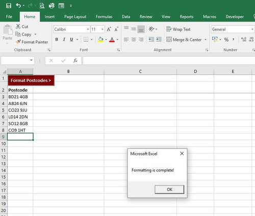 Postcode Formatter Excel Macro