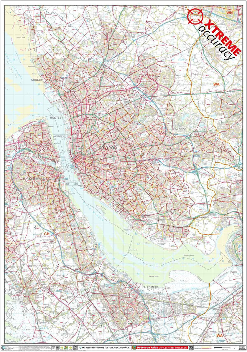 Greater Liverpool Area Laminated Postcode Sector Map – Map Logic