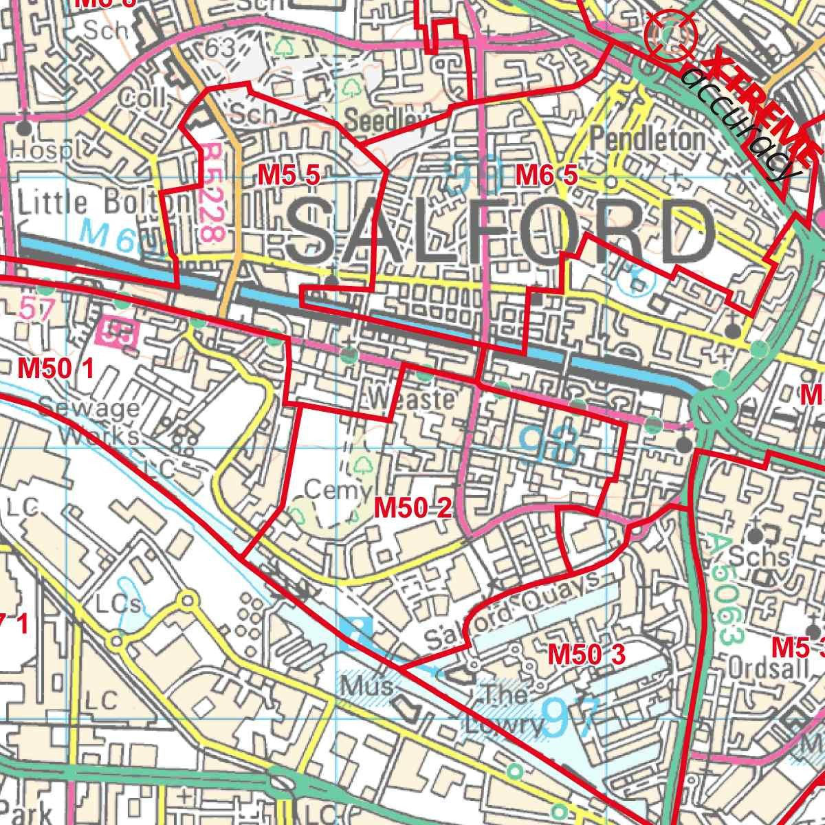 Gm Map With Postcode GreatePostcode r Manchester Area Laminated Postcode Sector Map – Map Logic