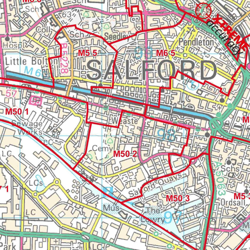 GreatePostcode r Manchester Area Laminated Postcode Sector Map – Map Logic