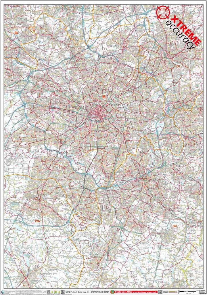 GreatePostcode r Manchester Area Laminated Postcode Sector Map – Map Logic