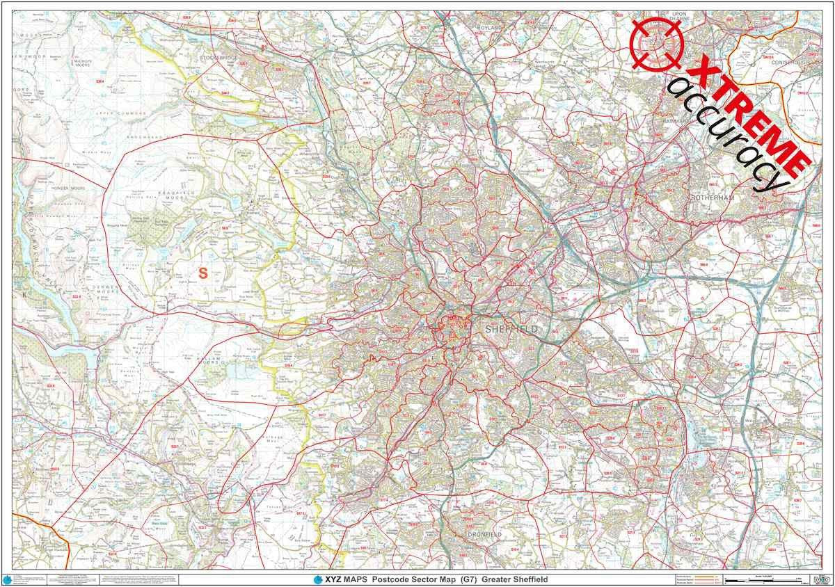 Sheffiled Postcode Coverage Greater Sheffield Area Postcode Sector Map (G7) GIF or PDF Download ...