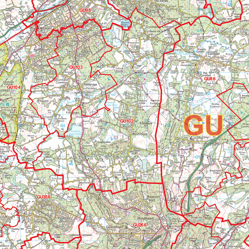 Gu Ppstcode Map Guildford Postcode Map (GU) – Map Logic