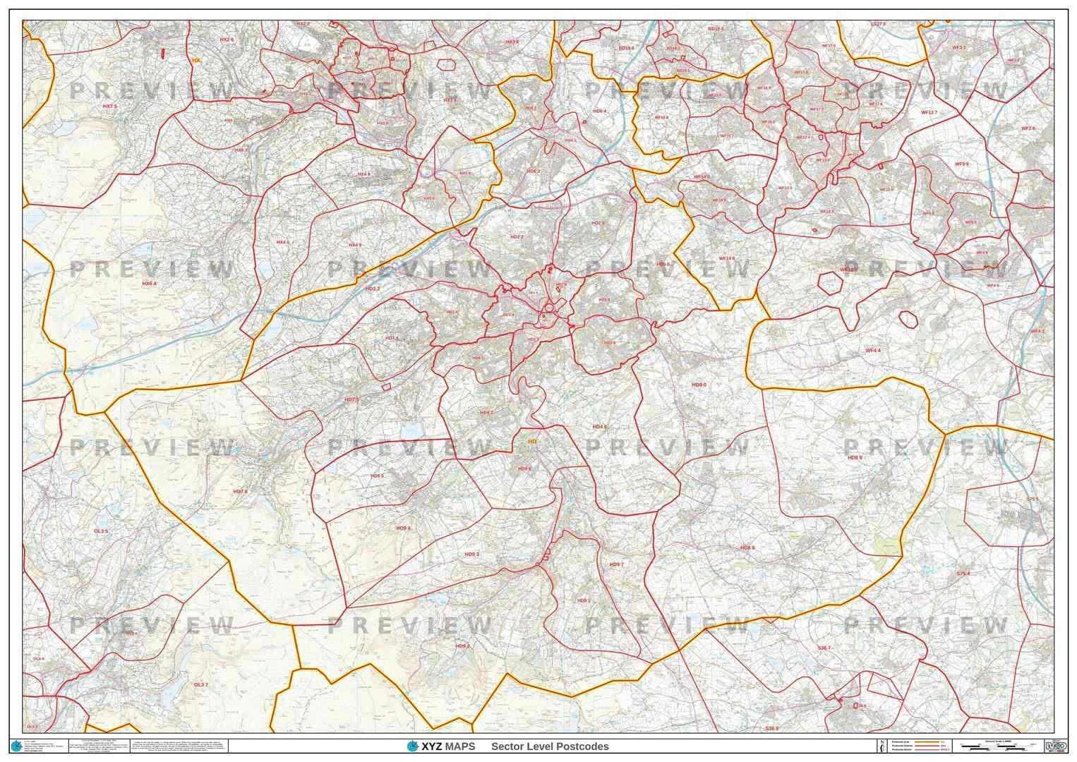 HD Postcode Map for the Huddersfield Postcode Area GIF or PDF Download ...