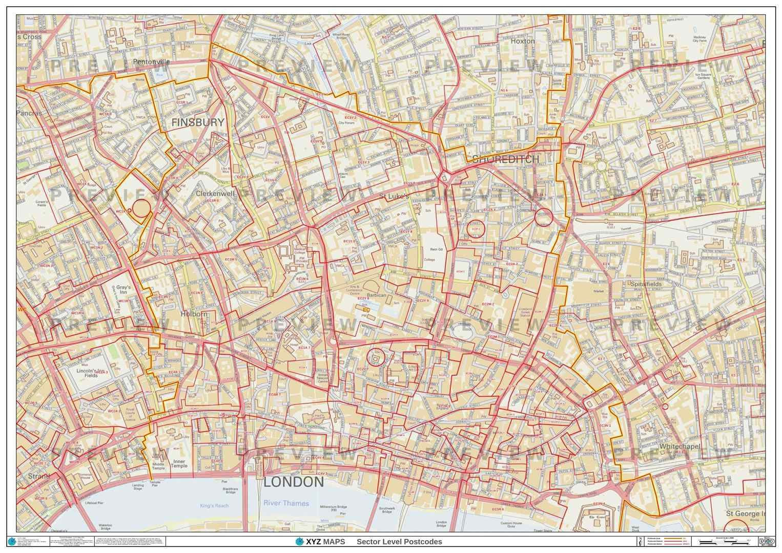 London Postcode Map For The EC Postcode Area GIF or PDF Download – Map ...