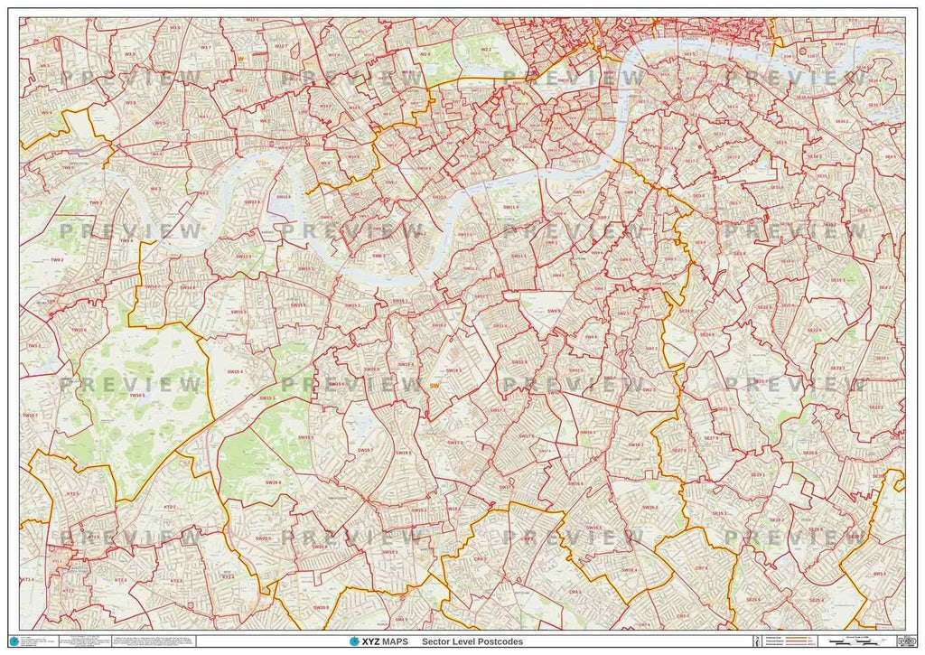 London Postcode Map for the SW Postcode Area GIF or PDF Download – Map ...