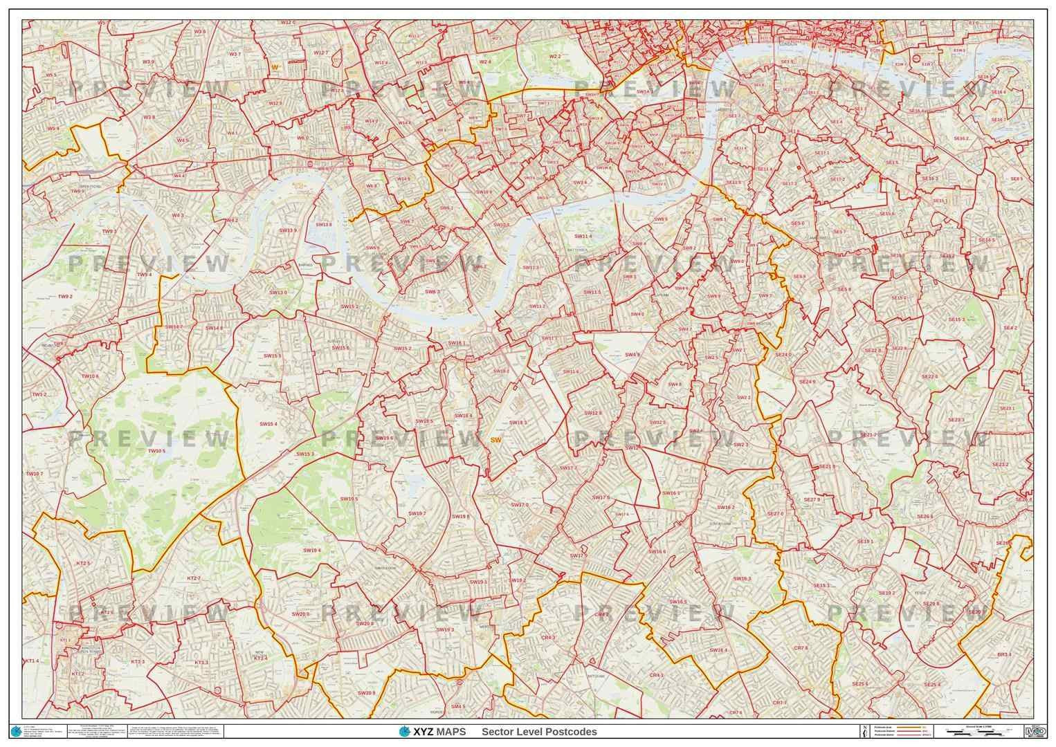 London Postcode Map for the SW Postcode Area GIF or PDF Download – Map ...