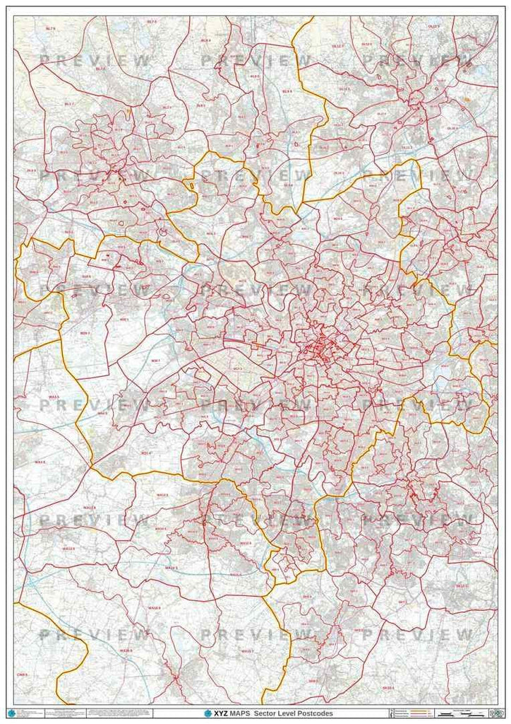 M Postcode Map for the Manchester Postcode Area GIF or PDF Download ...
