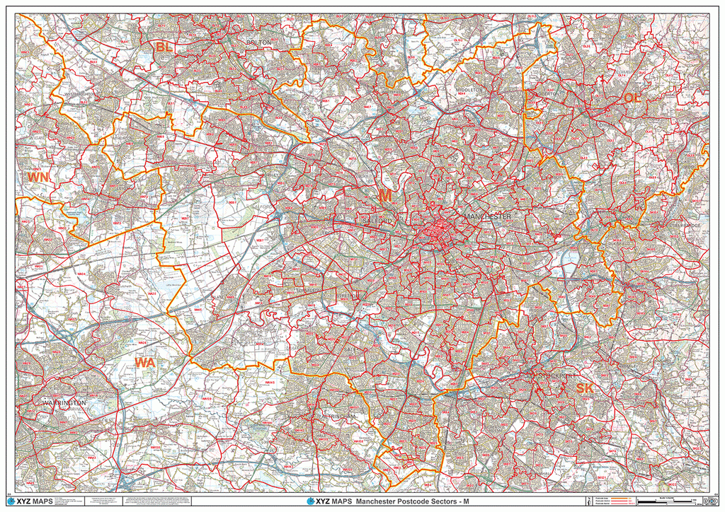 Postcode Map For Manchester Manchester Postcode Map - M Postcode Map - Map Logic