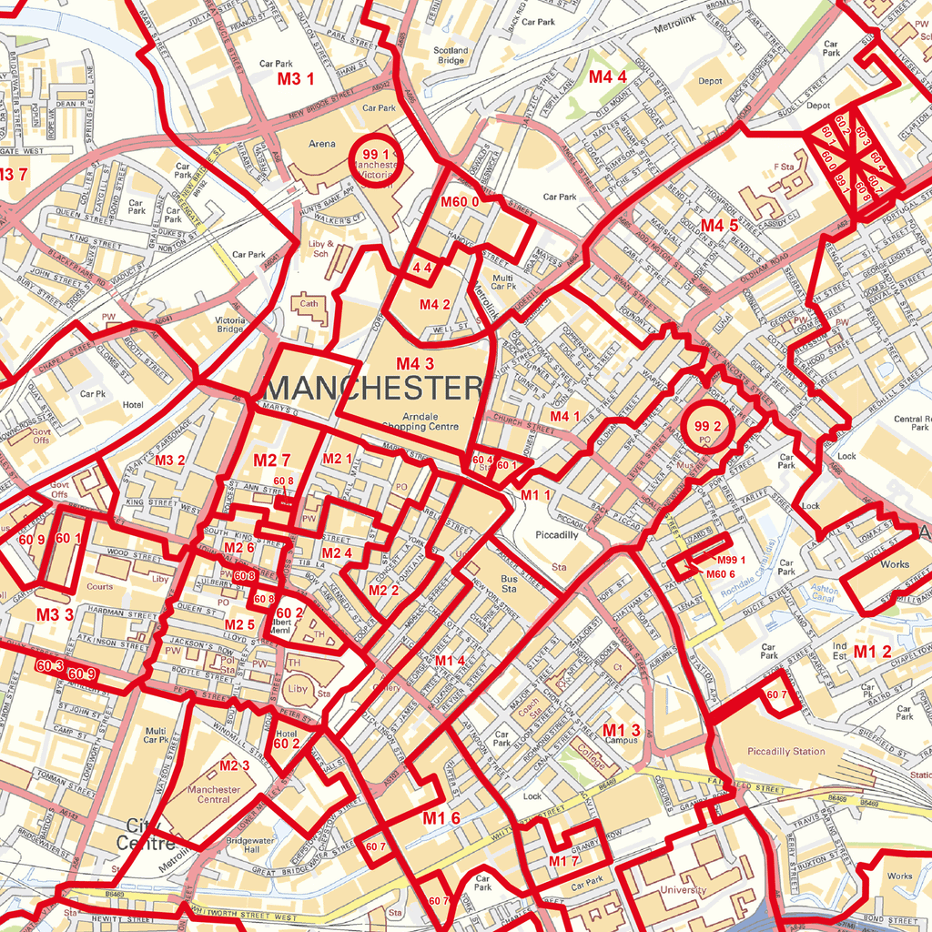Mpan Postcode Map Manchester City Centre Laminated Postcode Sector Map – Map Logic