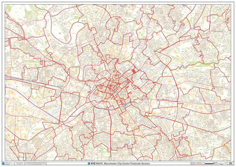 Postcode Map For Manchester Manchester City Centre Laminated Postcode Sector Map – Map Logic