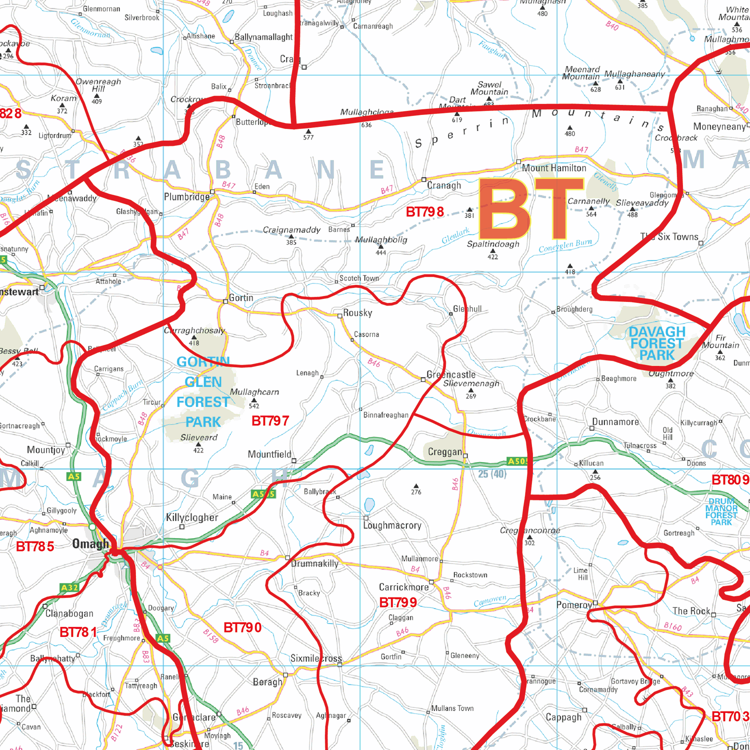 BT Postcode Map for the Northern Ireland Postcode Area GIF or PDF Down ...