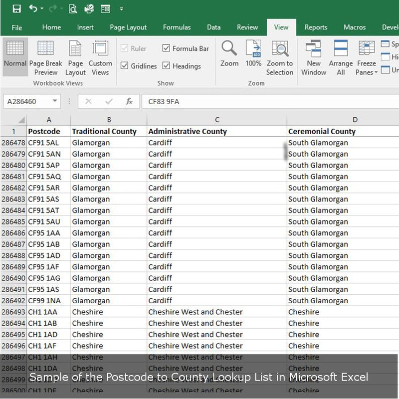 Postcode to County Lookup List in Excel