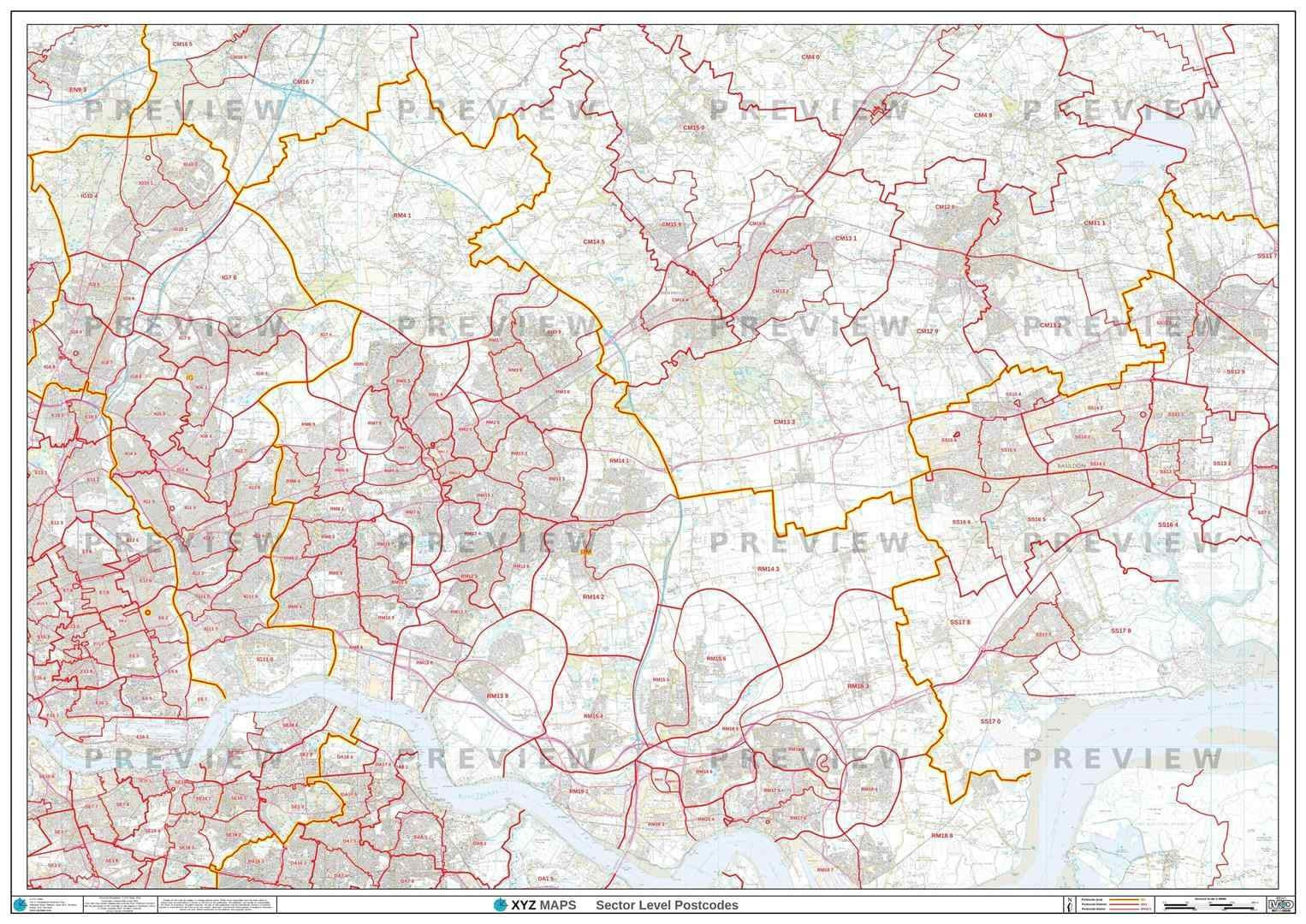 RM Postcode Map for the Romford Postcode Area GIF or PDF Download – Map ...