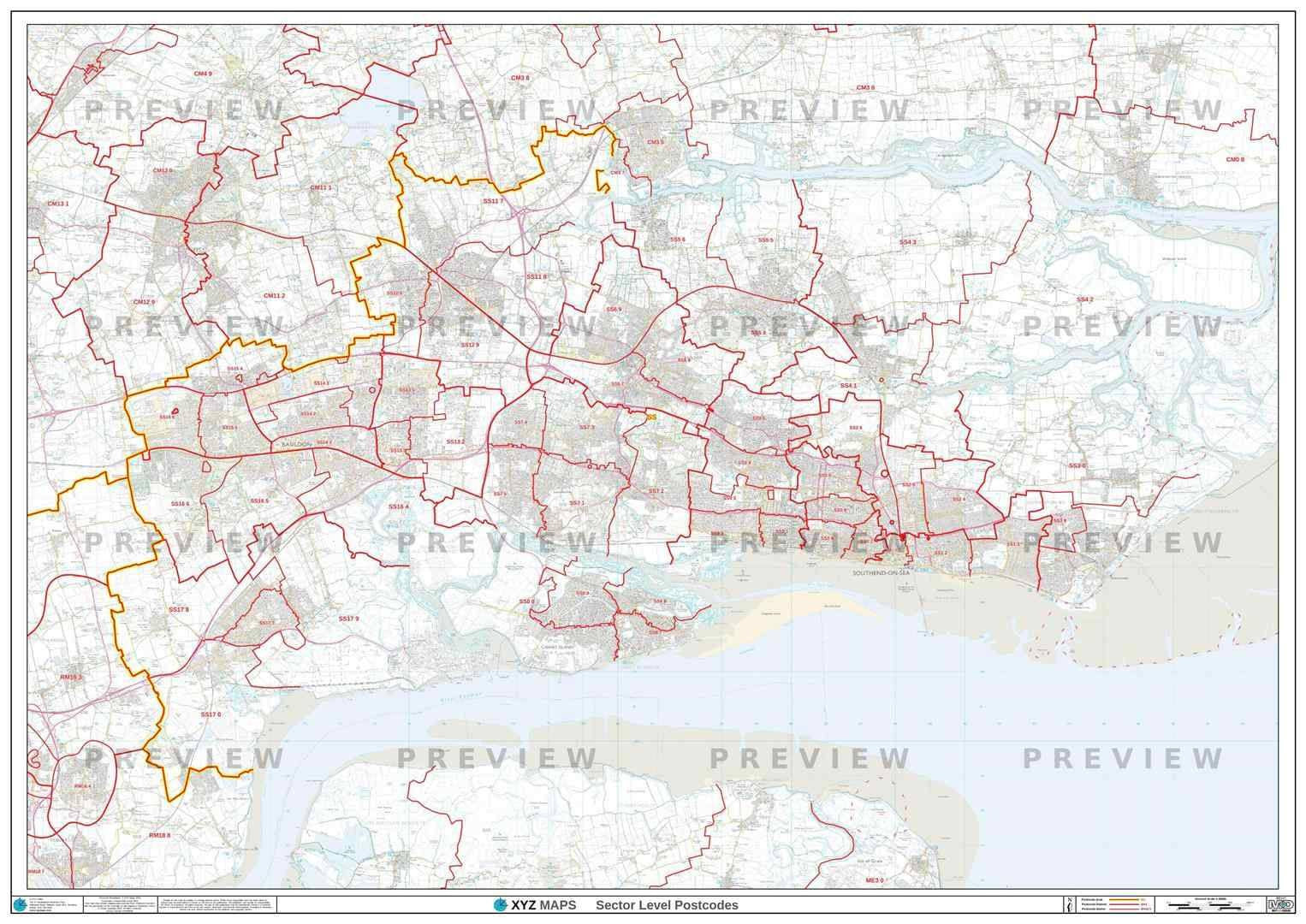 SS Postcode Map for the Southend-On-Sea Postcode Area GIF or PDF Downl ...