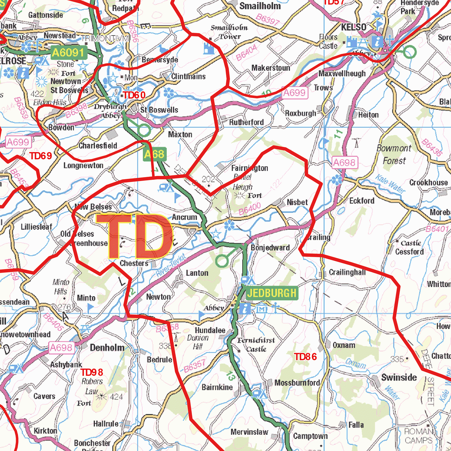 Galashiels Postcode Map (TD) – Map Logic