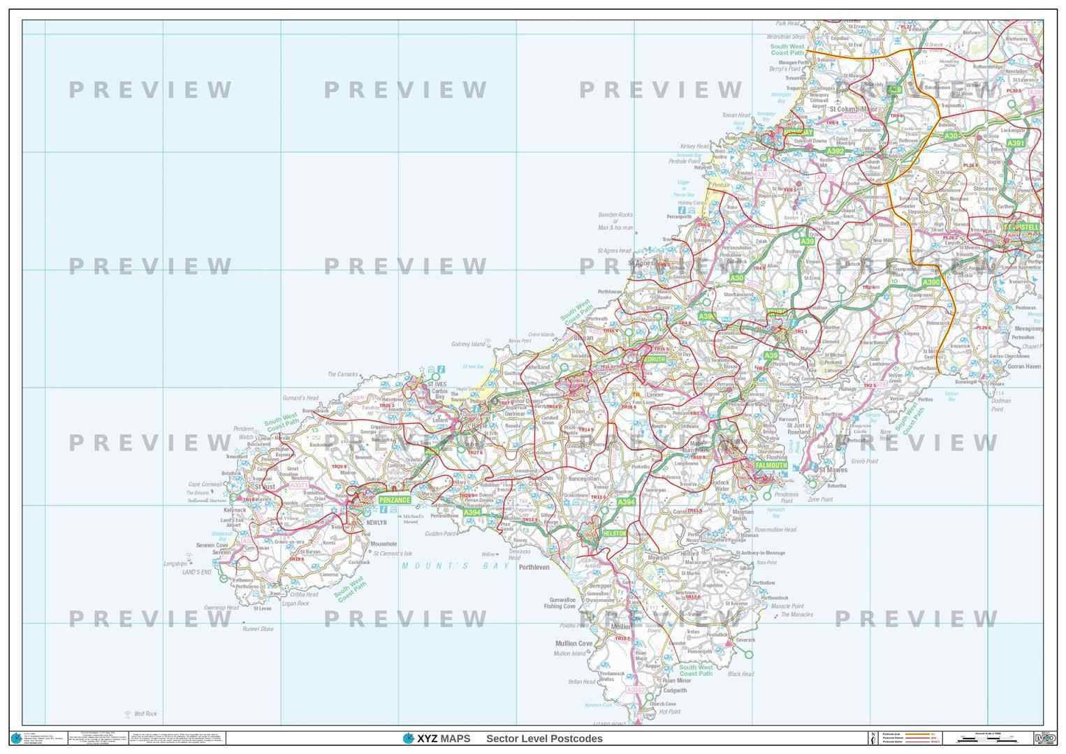 TR Postcode Map for the Truro Postcode Area GIF or PDF Download – Map Logic