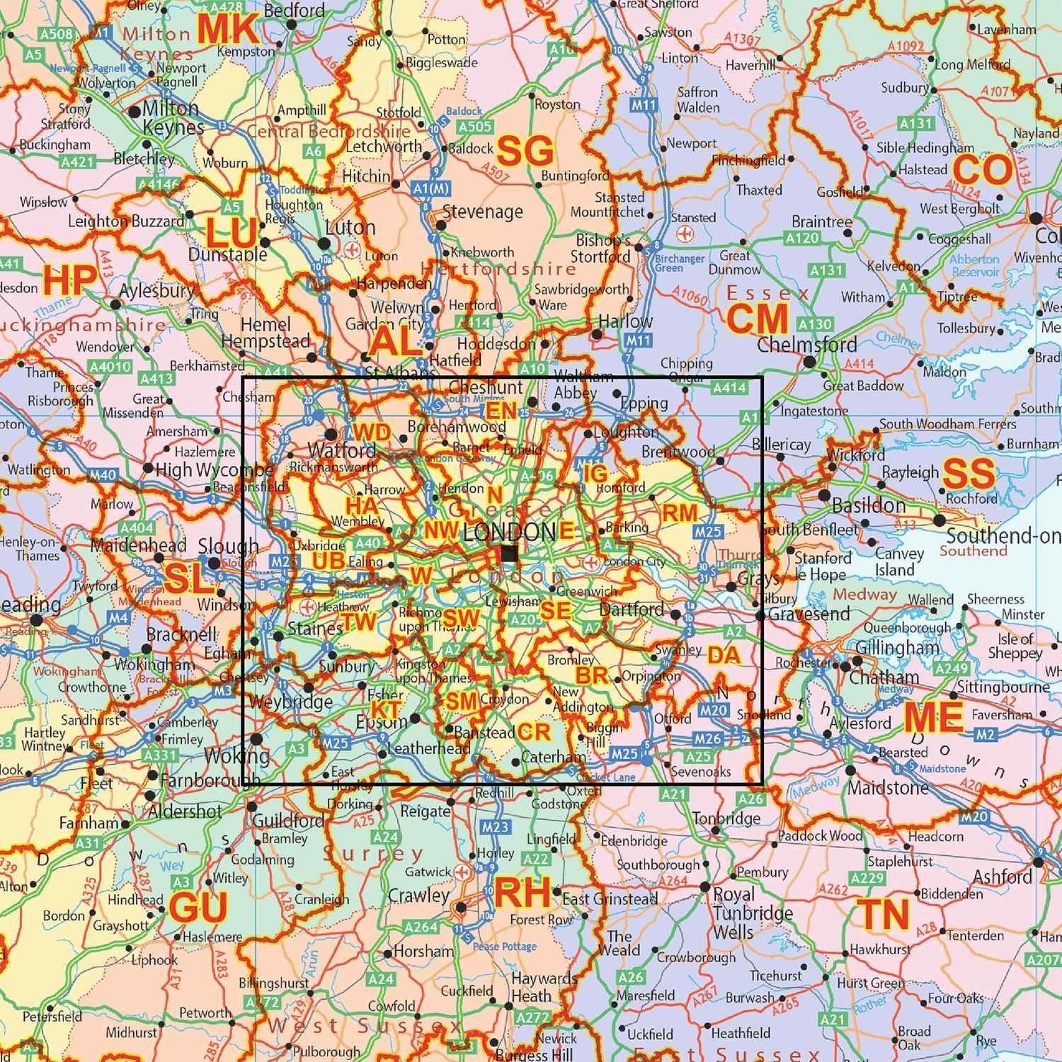 British Postcode Map With All Postcode Labelled UK Postcode Map with County Shading – Map Logic