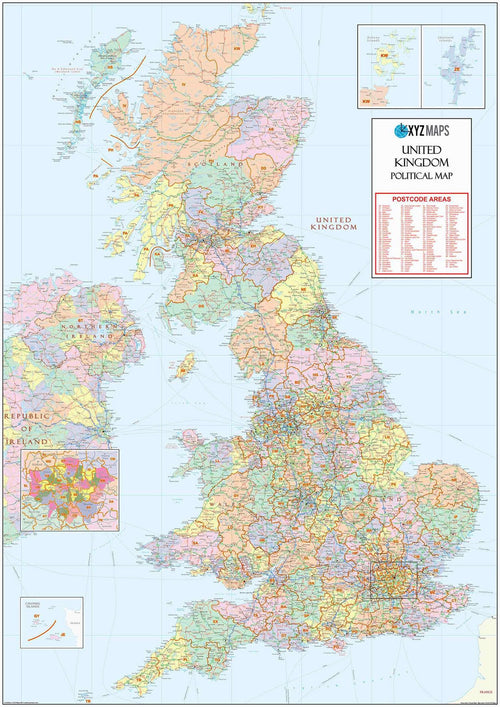 County & Postcode Areas Map of the UK