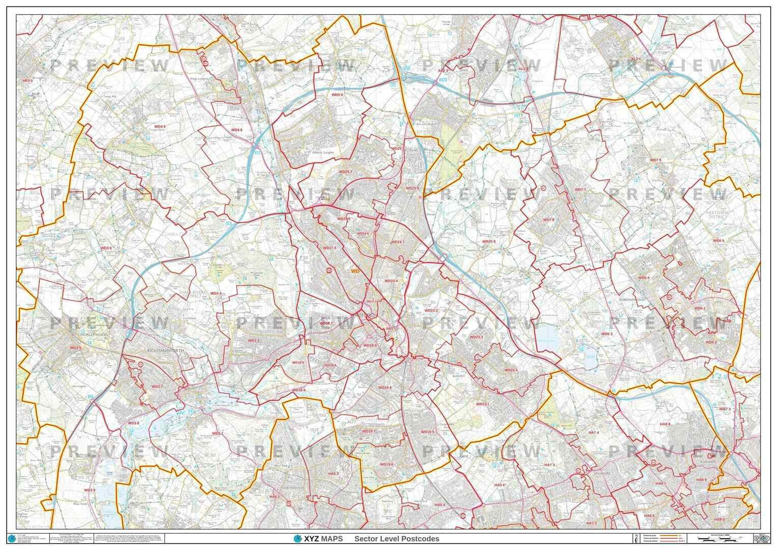 2533 Postcode WD Postcode Map for the Watford Postcode Area GIF or PDF Download – Map ...