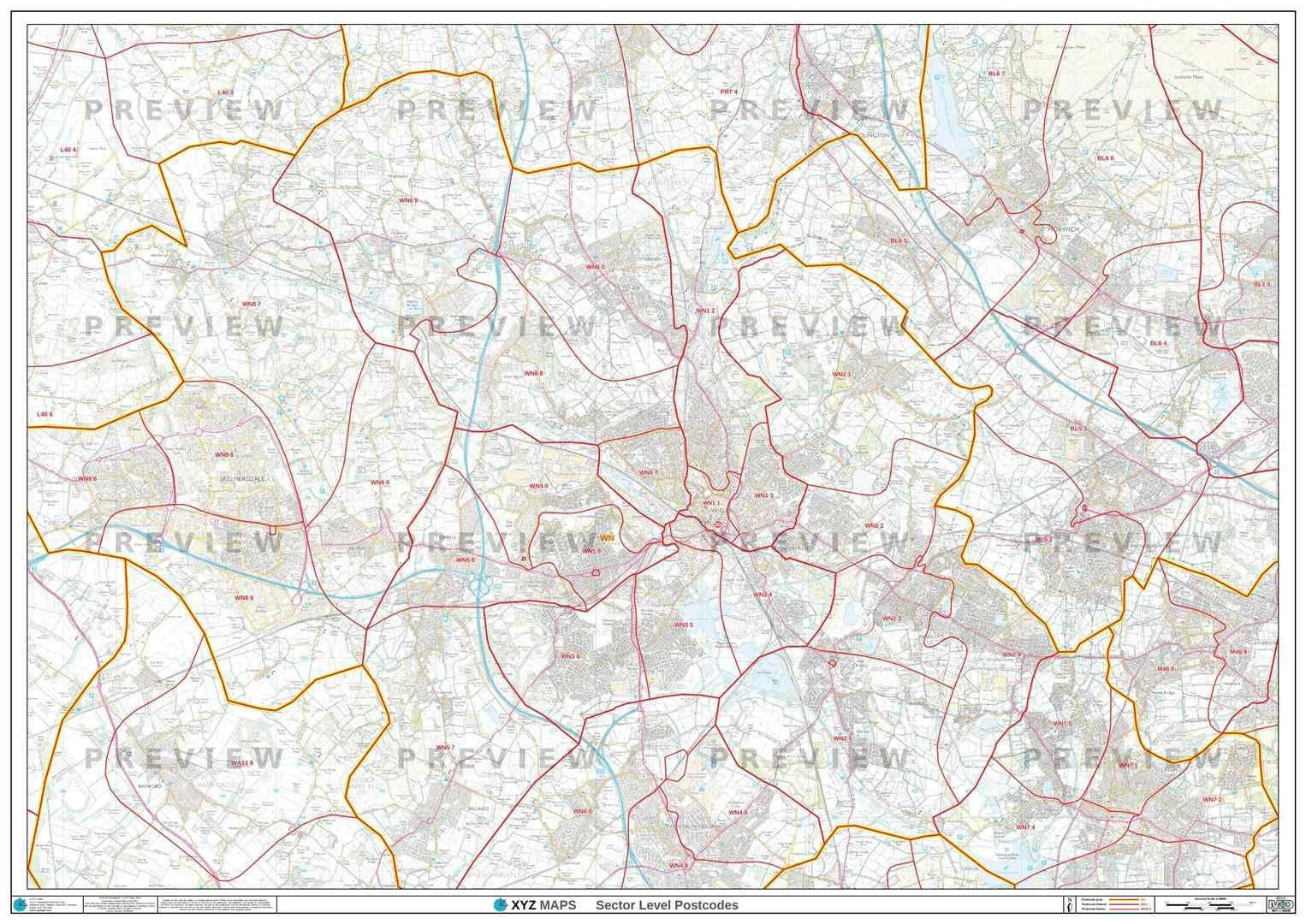 4820 Postcode WN Postcode Map for the Wigan Postcode Area GIF or PDF Download – Map Logic