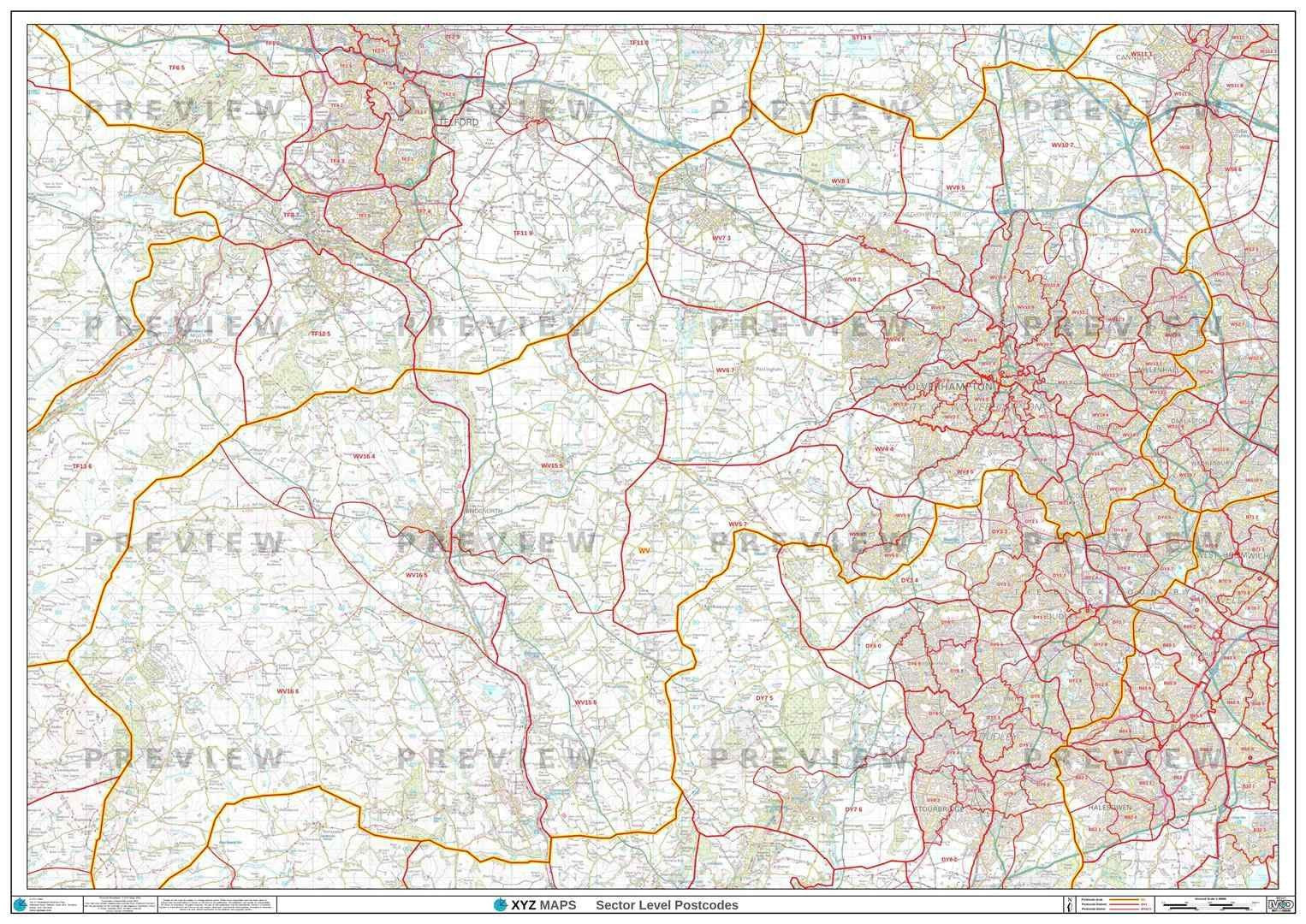 Wv15 Postcode Map WV Postcode Map for the Wolverhampton Postcode Area GIF or PDF Downloa ...